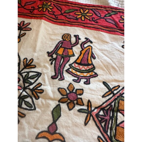 Indian Hand Embroidered Folk Art Floral Cotton Table Runner table top wall - Picture 5 of 15